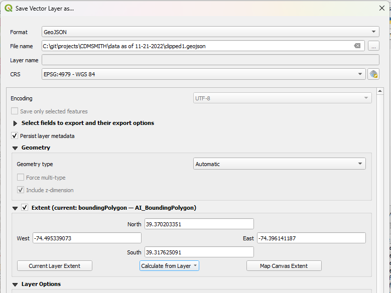 Export and choose extent