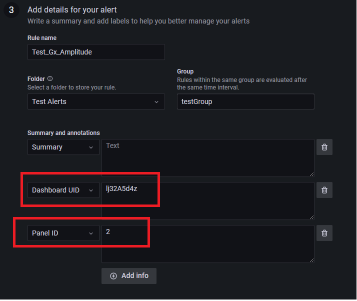 dashboard id and panel id