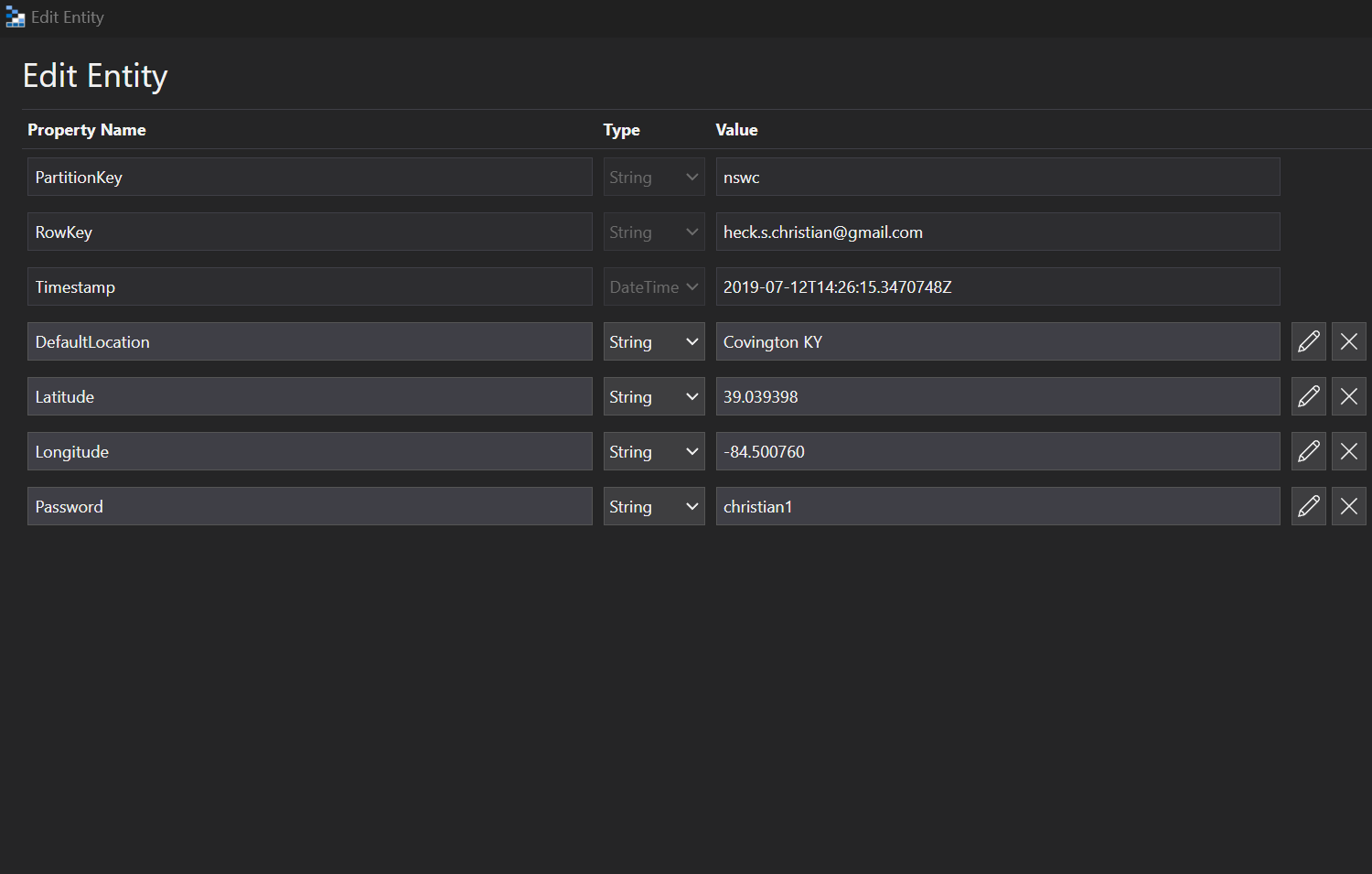 user profile Entity 