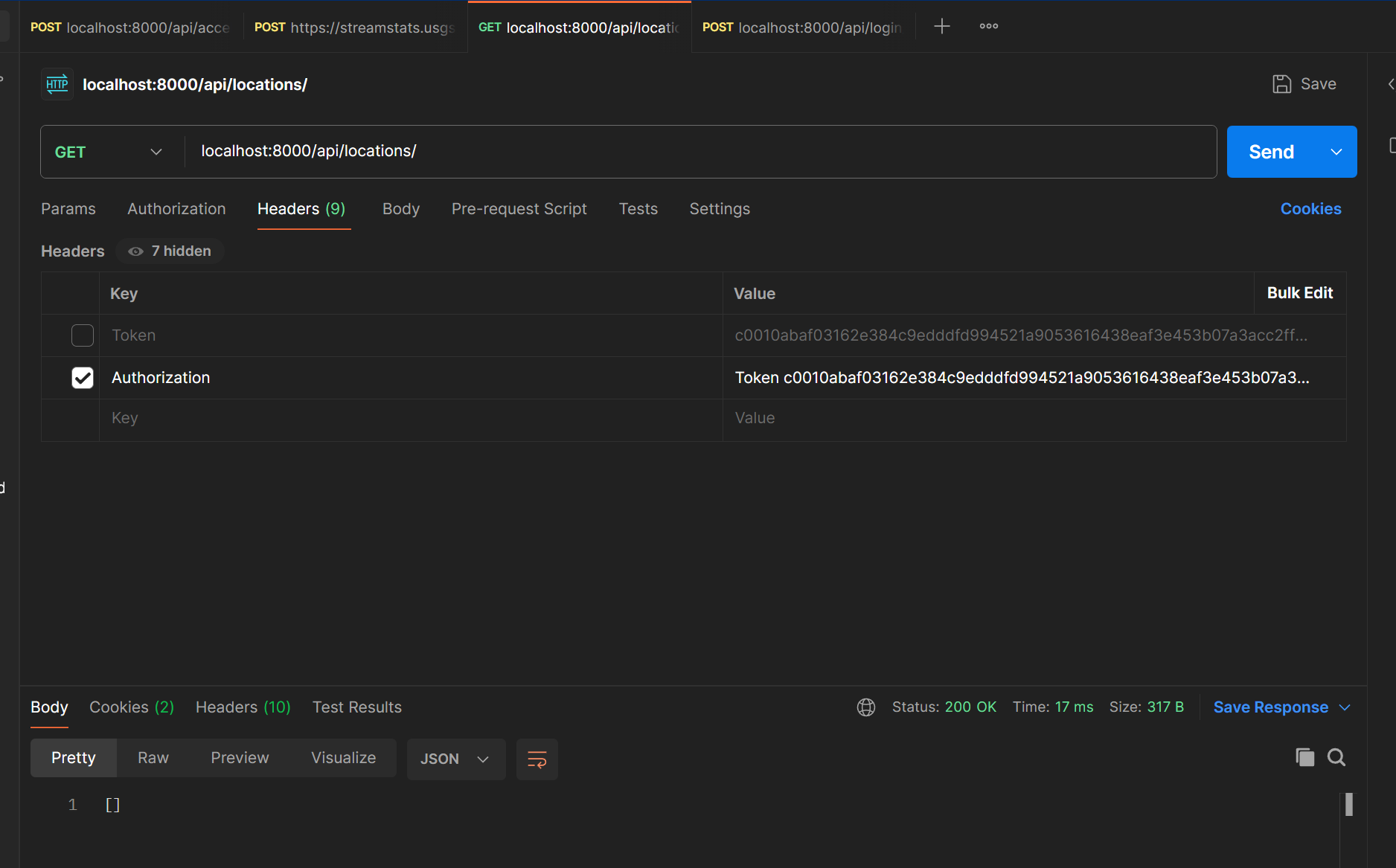 Django Knox Token Auth in Postman