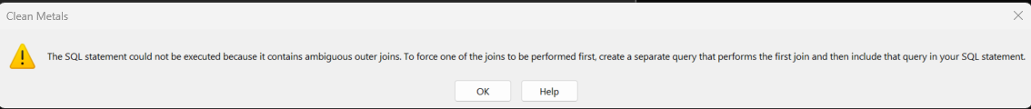 Query Error for QryBlanks20%Sample in clean metals