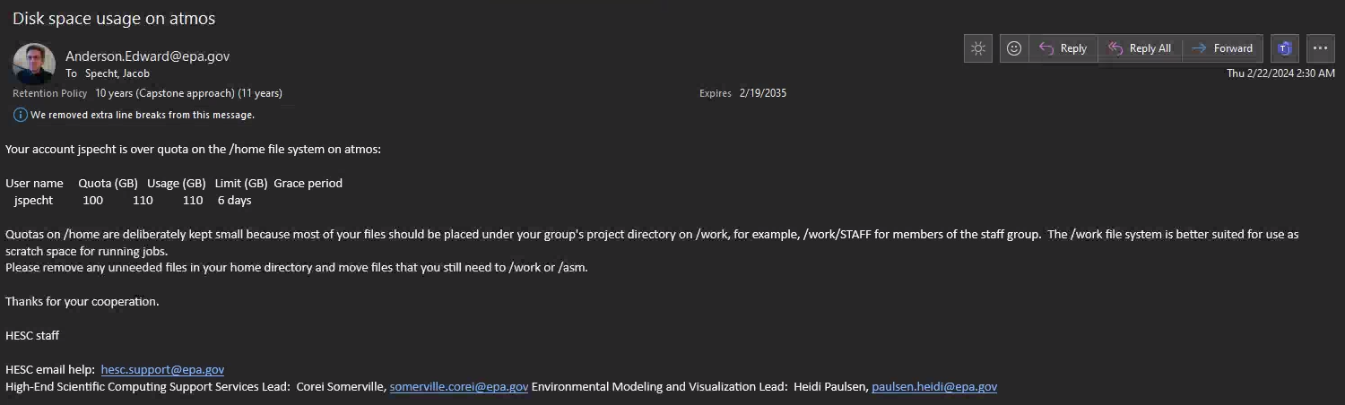 disk quota exceeded notification email