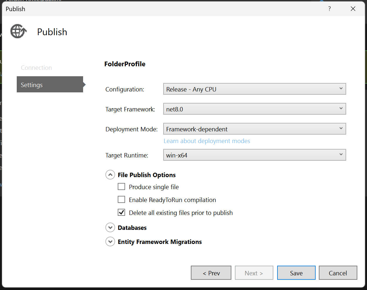 DWD API Publish Settings