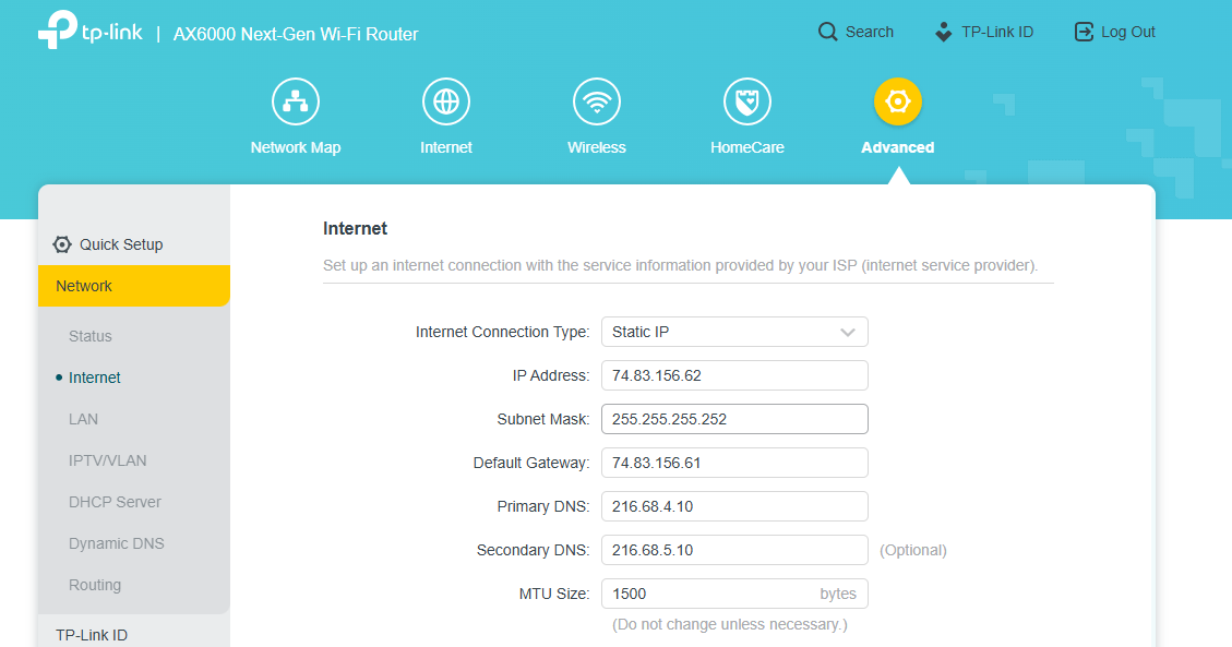 ESF TP Link Static IP Configuration