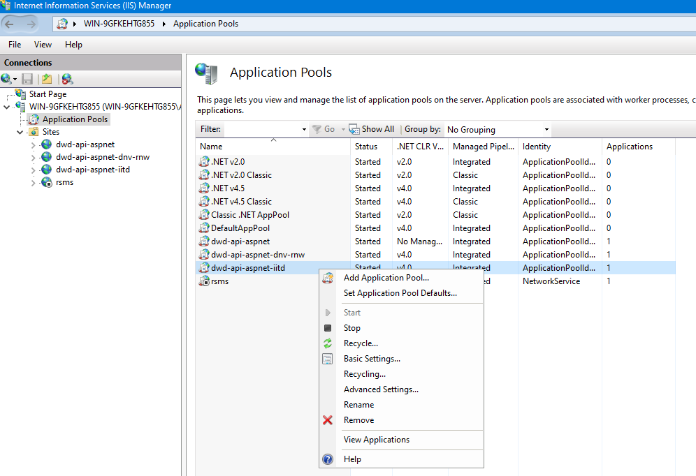 IIS Application Pools to Stop
