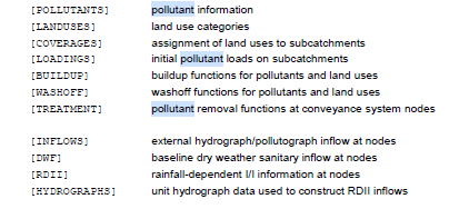Headers that deal with pollutants in the INP file