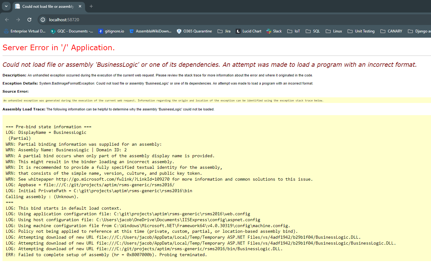 Could not load file or assembly 'BusinessLogic' or one of its dependencies